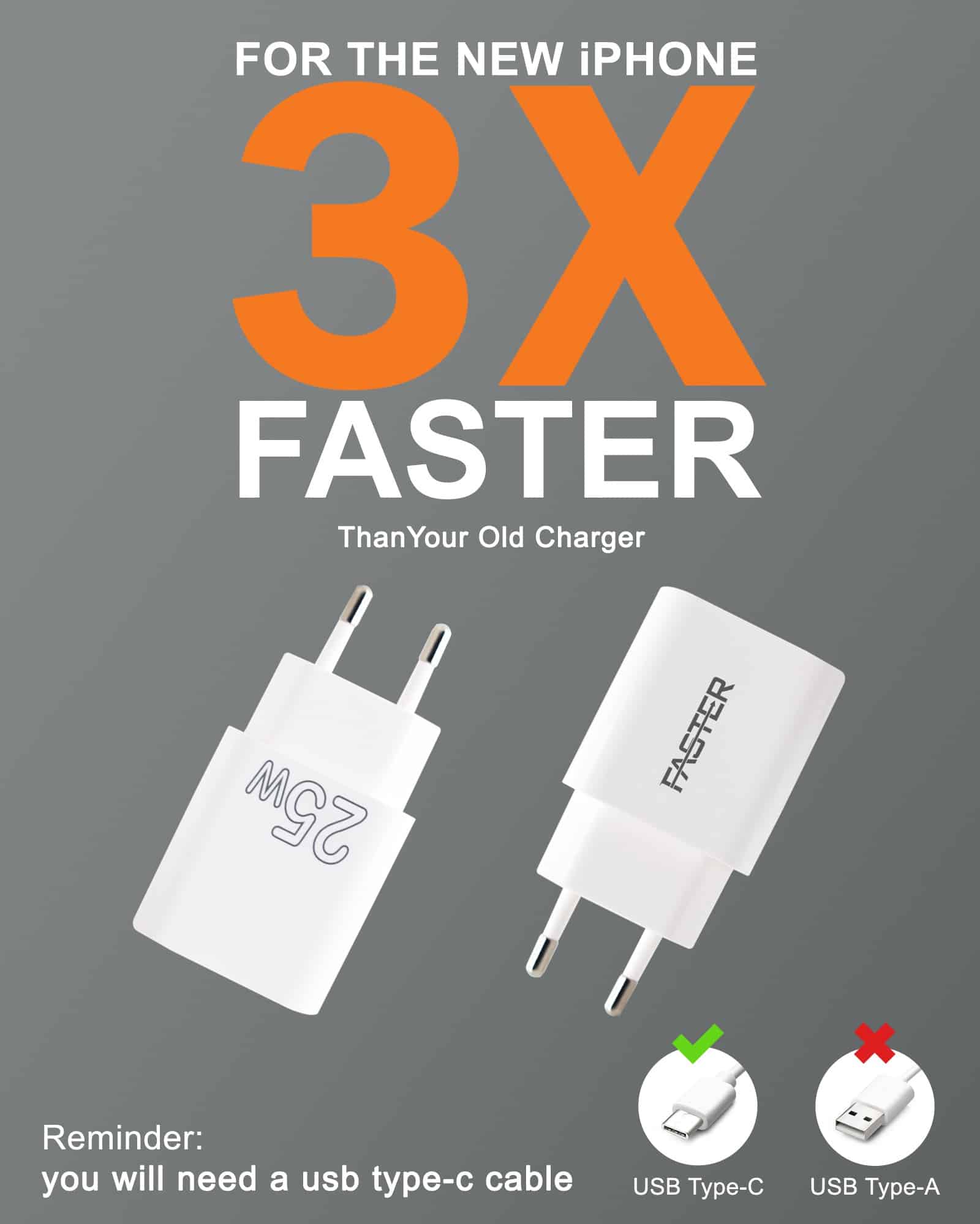25W PD Faster EU Type-C Super Fast Charging Adapter For Samsung & iPhone -  Mobile Geeks