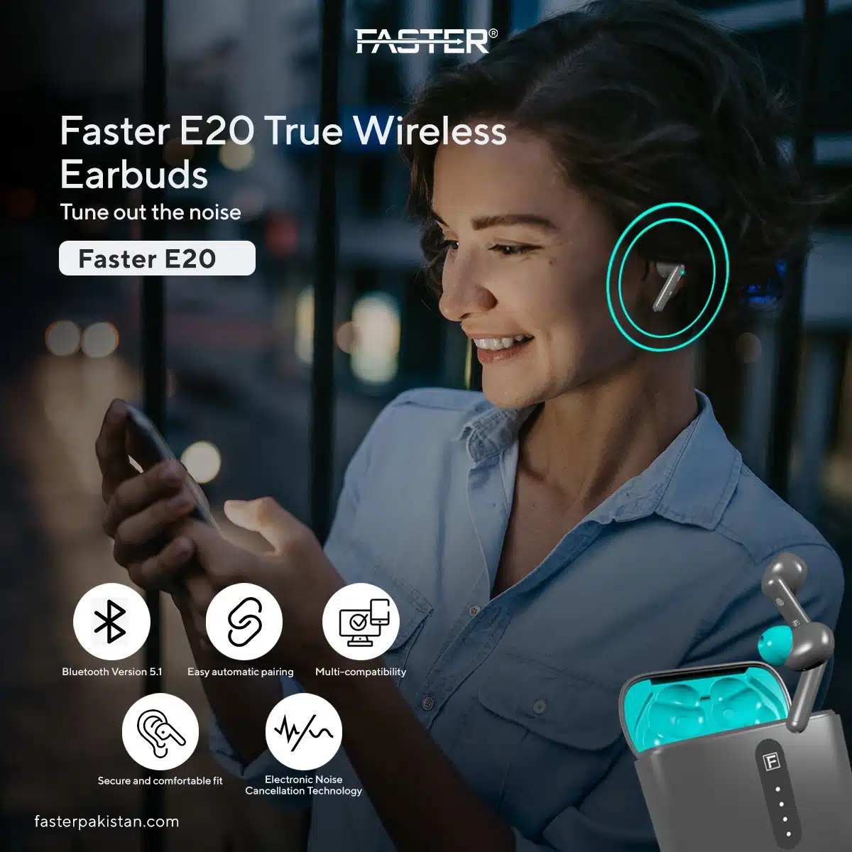 FASTER- E20- TWS- In-Ear -True -Wireless -Noise -Reduction -Earbuds