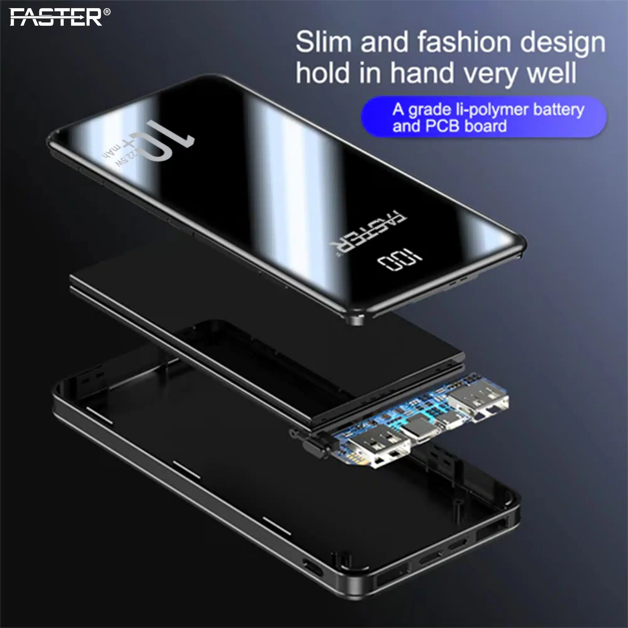 FASTER- A10-PD -Qualcomm -QC- 3.0- Power -Bank- 22.5W -with- LED -Display- 10000 mAh