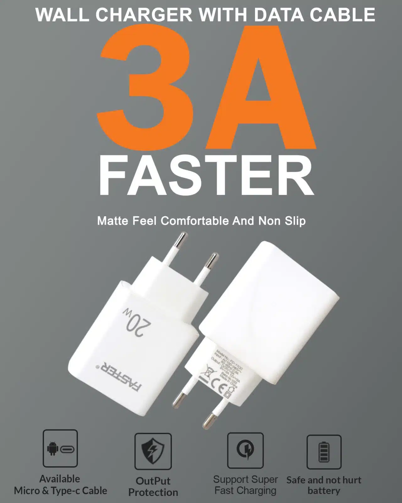 FASTER -FC-11QC- Fast- Wall- Charger- 20W- Qualcomm- QC -3.0A