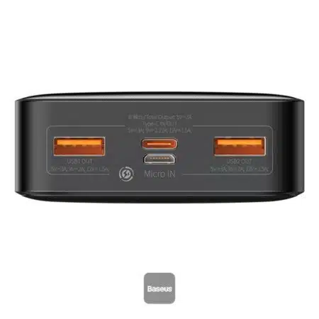 Baseus-Bipow- Digital- Display- Power -bank- 20000mAh- 20W- 2xUSB,- USB-C,- Micro -Black