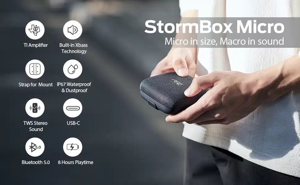 Tribit Stormbox Micro is an excellent personal speaker for folks looking for true 360-degree sound. It’s great for sharing music during a small party.