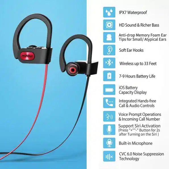 Flame -Bluetooth- Earphones- noise- cenceling- microphone -Sports- Water -Resistant -by-` MPOW