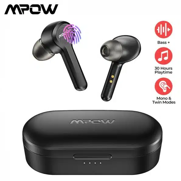 Mpow- M9 -In-Ear- Wireless -Bluetooth -5.0- Noise- Cancelling -Stereo- Headphones -IPX7- Waterproof- with- 30h- Playtime -for -iOS -Android- Smartphone,-black
