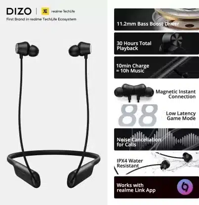 DIZO- Wireless- Dash- with- 30H- play -and -Blink- Fast- Charging -(by- realme- Techlife) – Black