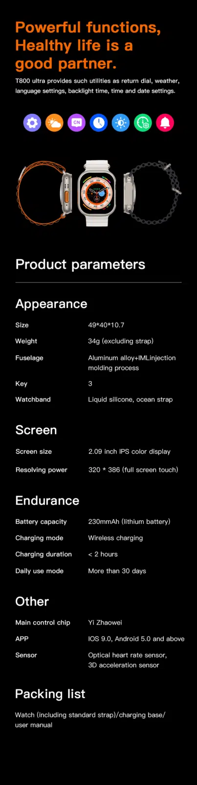 T900- Ultra -49mm -Big -Screen- 2.09"- Smartwatch -Series- 8- Heart -Rate- Bluetooth -Call 