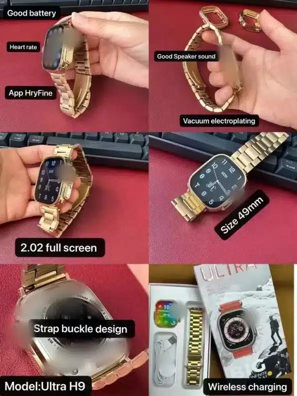 H9 Smart Watch 49mm Luxury Gold Steel Men Smartwatch