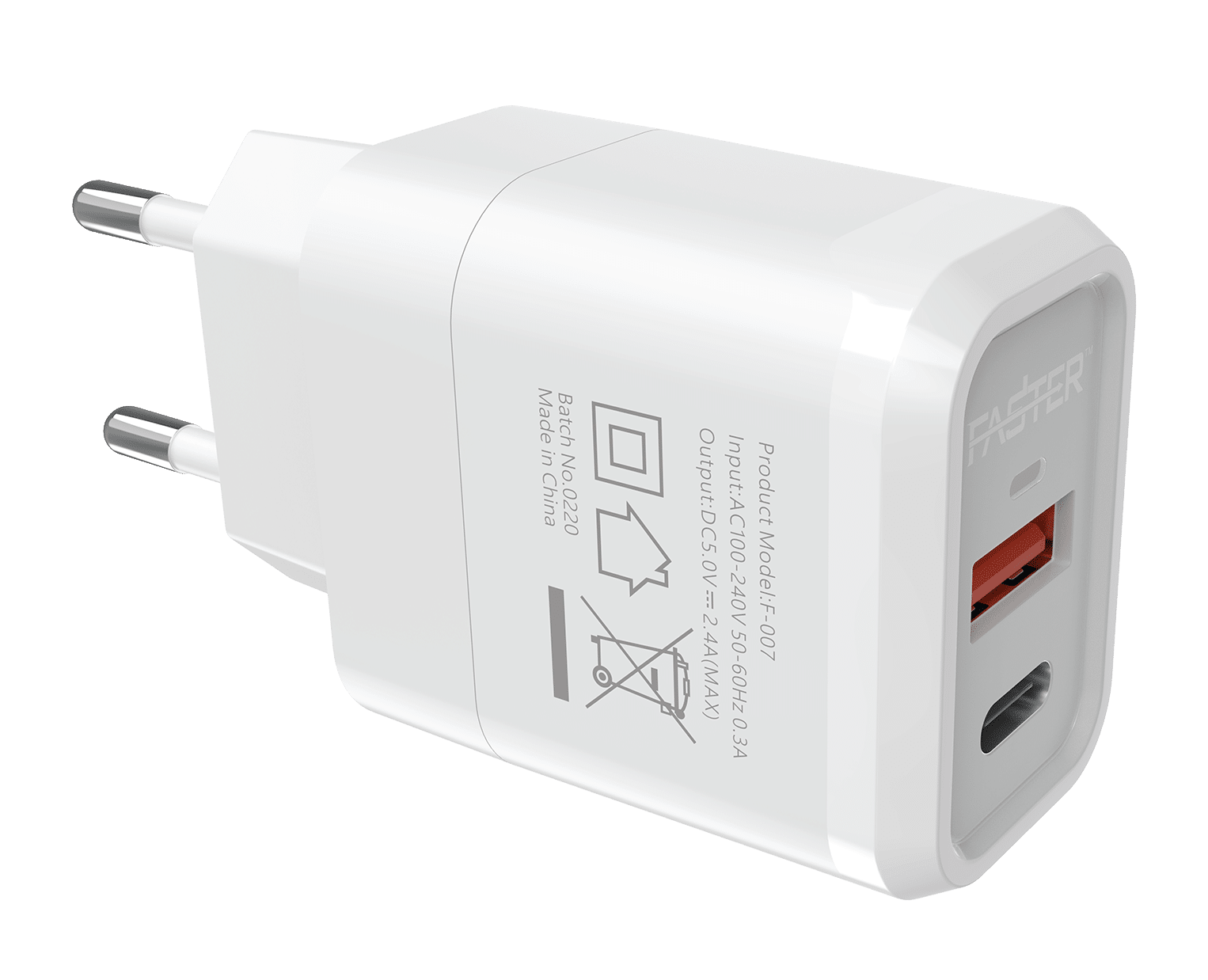 FASTER FAC-950 20W Wall Fast Charger QC+PD Dual Port - Mobile Geeks