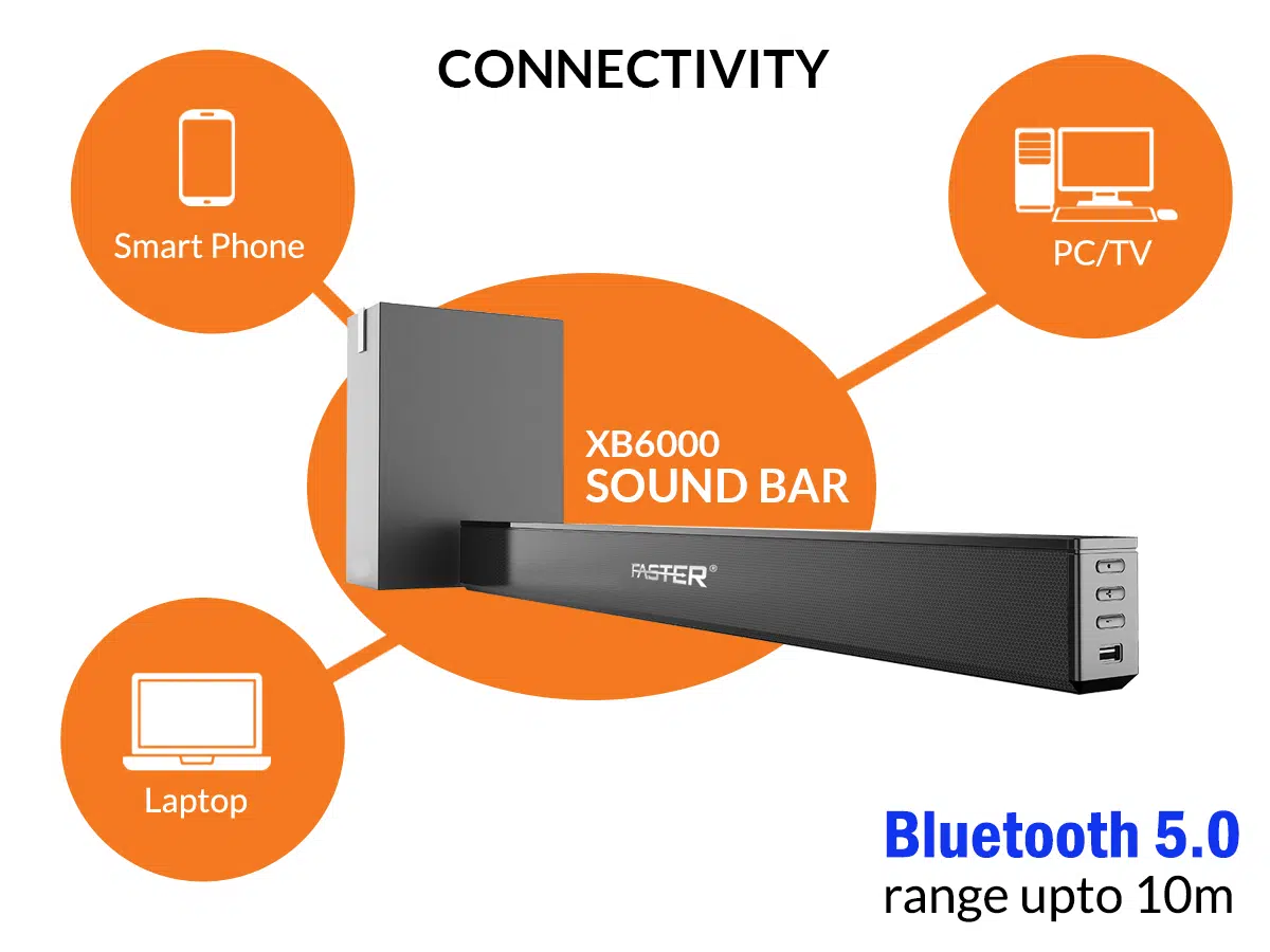 FASTER -XB6000- 2.1CH- Wired -Bluetooth- SoundBar- With- SubWoofer- 60W